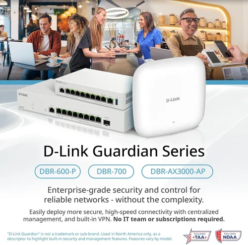 Miniatura 13 de D-Link Guardian 600 PoE Multi-Gig Business Router (DBR-600-P), enrutador premium con conmutación por error Multi-WAN, cortafuegos SPI, LAN PoE+ de 8