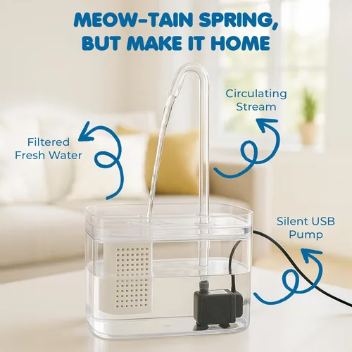 Miniatura 3 de SunGrow Fuente de agua para gatos, estación de hidratación de flujo automático con filtro y bomba USB silenciosa, cuenco de alimentación