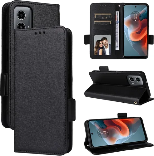 Miniatura 150 de Funda de piel sintética compatible con Motorola Moto E22 4G, funda de piel sintética compatible con Motorola Moto E22i 4G, color negro