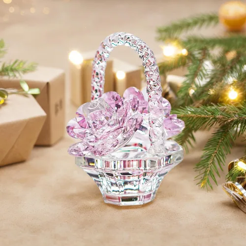 Miniatura 7 de H&D HYALINE & DORA Regalo de flor de rosa de cristal para mujeres, escultura artesanal de rosa de cristal rosa en forma de cesta para el día de San