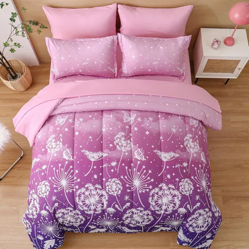 Miniatura 80 de Dinjoy Juego de edredón para niñas, tamaño individual, colorido, azul, rosa, morado, arcoíris, juego de ropa de cama de 6 piezas en una bolsa