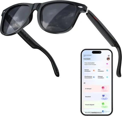 Miniatura 9 de Lentes inteligentes AI, gafas de audio Bluetooth para hombres y mujeres, lentes inteligentes de luz azul con cancelación de ruido, llamadas manos