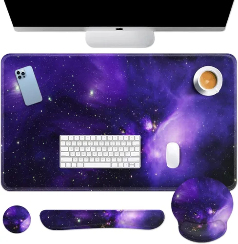 Miniatura 11 de Britimes Juego de alfombrillas de mouse para teclado de hoja de palma bohemia, 4 en 1, reposamuñecas para teclado, reposamuñecas para mouse, juego