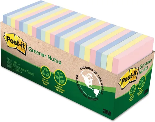 Miniatura 3 de 3M 654R24CPAP Post-It Greener Notes - Paquete de gabinete de notas verdes, 3 x 3, colores Helsinki, 24/PK