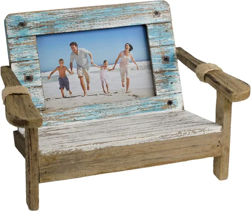 EXCELLO GLOBAL PRODUCTS Marco de fotos para silla de playa: capacidad para fotos horizontales de 4 x 6. Imagen rústica para exhibición de mesa con