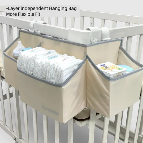 Miniatura 4 de Organizador de pañales para bebés colgante, organizador de pañales 3-en-1 para cuna de bebé, organizador de almacenamiento de pañales para guardería