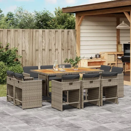 Miniatura 21 de 17-Piece Brown Poly Rattan Patio Dining Set with Cream White Cushions, Foldable Chairs and Tempered Glass Table for Outdoor Garden Backyard Patio