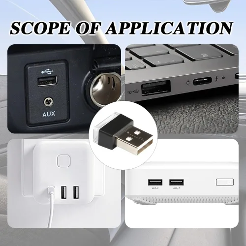 Miniatura 5 de 4 lámparas LED USB para el interior del automóvil, luces LED para automóvil, interfaz USB A enchufable, iluminación ambiental para cajuela