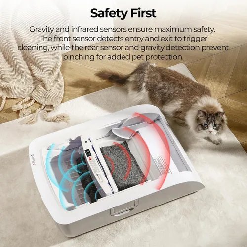 Miniatura 7 de Caja de arena para gatos autolimpiante con control inteligente de aplicación, antipellizcos y sin olor, silenciosa, bolsa de basura gratis, Blanco