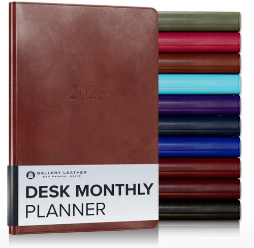 Miniatura 26 de Gallery Leather Agenda Mensual Grande 2025-2026, Elegantemente Encuadernada Planificador de Calendario y Cuaderno con Elegantes Bordes Dorados, 18