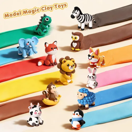 Miniatura 4 de Kit de arcilla seca al aire para niños, 12 manualidades de animales, modelo de arcilla mágica, kits de arcilla con herramientas de escultura y Kit