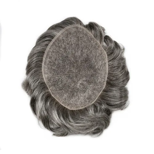 Miniatura 5 de Pieza de pelo tipo tupé para hombres, encaje suizo suave, cabello humano real, tupé para hombres, unidades de cabello con nudo blanqueado, sistema
