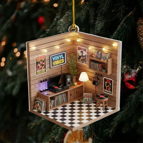Miniatura 15 de Adorno de Disco de Vinilo Retro Personalizado 2025, Adorno de Músico Personalizado para Amantes de la Música, Decoración de Árbol de Navidad