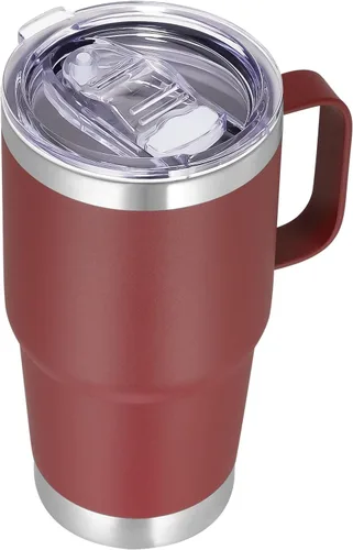 Miniatura 17 de VEGOND - Vaso de viaje de 20 oz con asa, tapa con cierre y popote, de acero inoxidable, aislante, taza de café, a prueba de derrames, de doble Verde