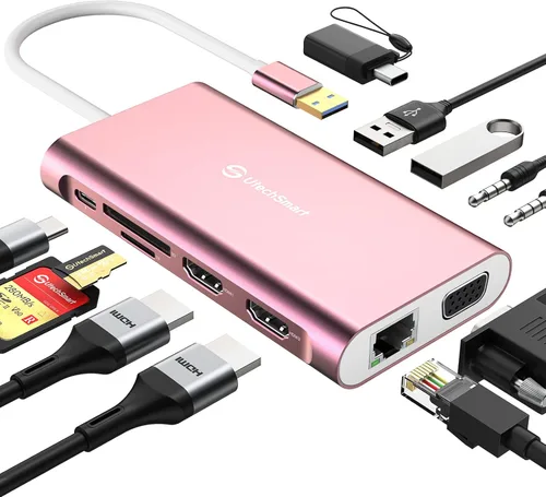Miniatura 10 de UtechSmart Estación de acoplamiento USB, 11 en 1 USB C Dock triple pantalla, estación de acoplamiento USB 3.0 para laptop con doble HDMI, VGA, PD