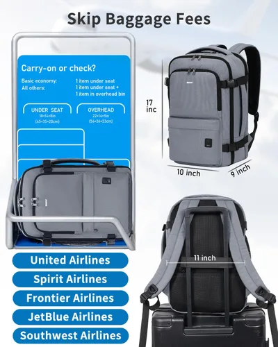 Miniatura 3 de WANDF Mochila de viaje para Spirit Airlines bolsa de artículos personales de 18 x 14 x 8 pulgadas con bolsillo húmedo, mochila para portátil de 17