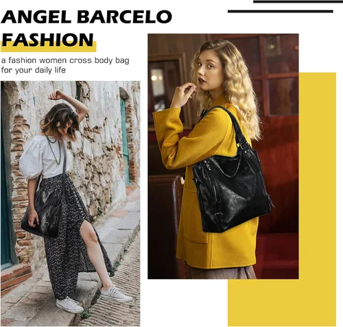 Miniatura 6 de Angel Barcelo - Bolsa de mano grande de piel suave con correa para el hombro para mujer