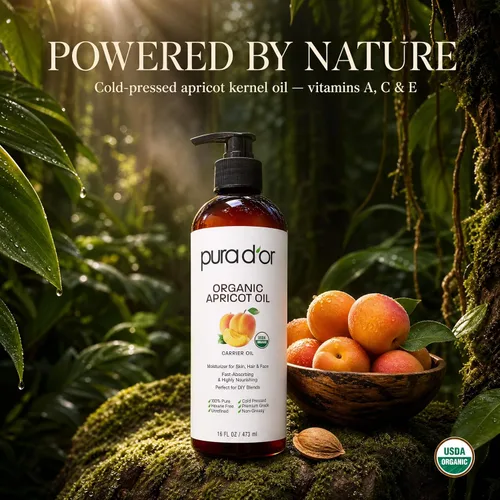 Miniatura 3 de PURA D'OR Aceite orgánico de almendra de albaricoque de 16 onzas, 100% puro y natural, certificado por la USDA, aceite portador prensado en frío
