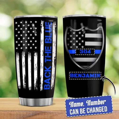 Miniatura 2 de winorax Regalos de oficial de policía personalizados Back The Blue Tumbler Bandera de Estados Unidos, Academia de Policía, regalos de graduación