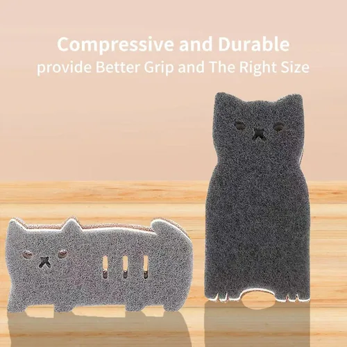 Miniatura 3 de Esponjas de cocina reutilizables, esponja de plato con forma de gato para lavar platos, esponjas antiarañazos para lavar platos, esponja