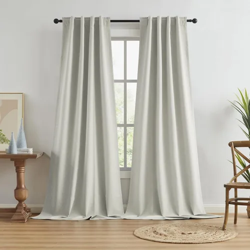 Miniatura 11 de Paneles de cortinas de ventana 100% opacas, con trabillas traseras, bolsillo para barra, gancho, cinturón, aspecto plisado, cortinas para sistema