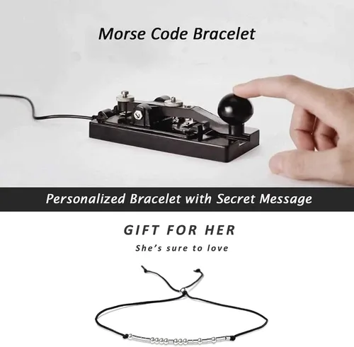 Miniatura 6 de SANNYRA Pulsera ajustable con código morse, mensaje secreto, joyería de moda para mujer, cuentas chapadas en oro de 14 quilates en cordón de seda