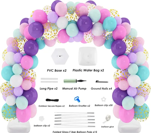 Miniatura 2 de Kit de arco de globos con base de 9 pies de altura y 10 pies de ancho, soporte de arco de globos ajustable con bombas, base rellenable de agua