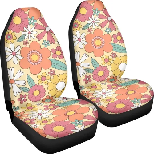 Miniatura 4 de Groovy Hippie Flower - Fundas de asiento de automóvil con diseño floral de los años 70 y 80 para asientos delanteros, paquete de 2 protectores