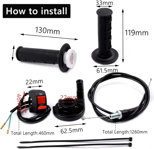 Miniatura 5 de 7/8 22mm puños de acelerador de goma suave con cable de giro, conjunto de acelerador para mini bicicleta de 50cc 90cc 110cc 125cc Mini/Pit/Dirt/ATV