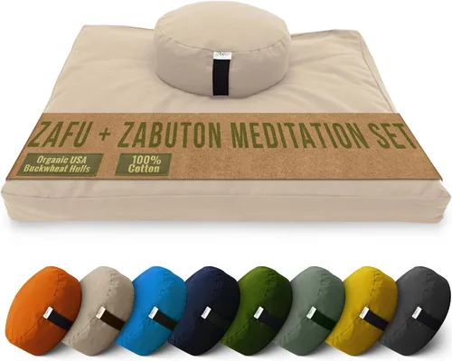 Miniatura 13 de Bean Products Juego de alfombrillas de meditación – Zafu almohada de piso orgánica de trigo sarraceno + almohadilla de oración Zabuton rellena