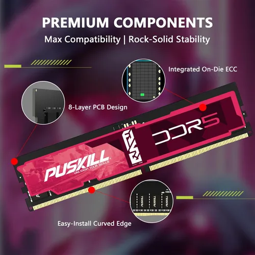 Miniatura 5 de PUSKILL Memoria de escritorio DDR5 RAM de 32 GB (2 x 16 GB) 6000 MHz CL30 Actualización de PC gaming de latencia ultrabaja Intel XMP 3.0 y AMD