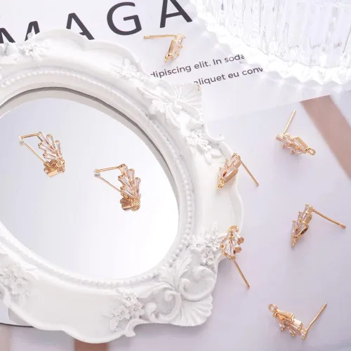 Miniatura 6 de Fashewelry 10 pares de aretes de tuerca de latón con circonita cúbica de oro de 18 quilates con circonita cúbica para mujeres y niñas, aretes