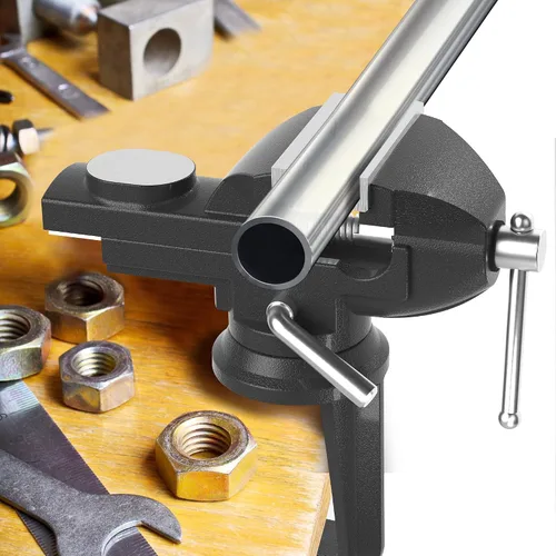 Miniatura 2 de Abrazadera de tornillo de banco portátil para banco de trabajo, 3 pulgadas, rotación de 360°, base giratoria para taladrar metalurgia, carpintería