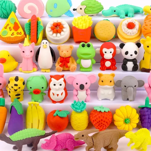 Borradores de animales para niños, paquete de 50 borradores para niños, borradores a granel, rompecabezas 3D, borrador de recompensas y premios de