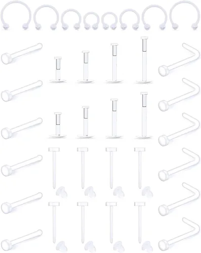 Miniatura 10 de 16G 18G 20G Pendientes de plástico transparentes, tachuelas de nariz, retenedor de piercing para cirugía, deporte, trabajo, labio, labret, Medusa
