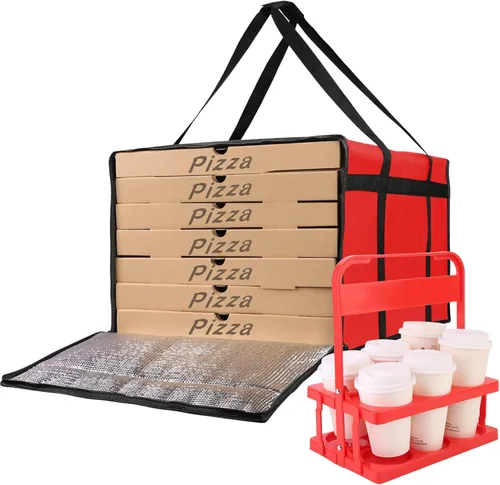 Miniatura 12 de Bodaon - Bolsa aislada para pizza para entrega y portabebidas portátil de plástico, 20"x 20"x 6", enfriador Doordash/calor para alimentos calientes