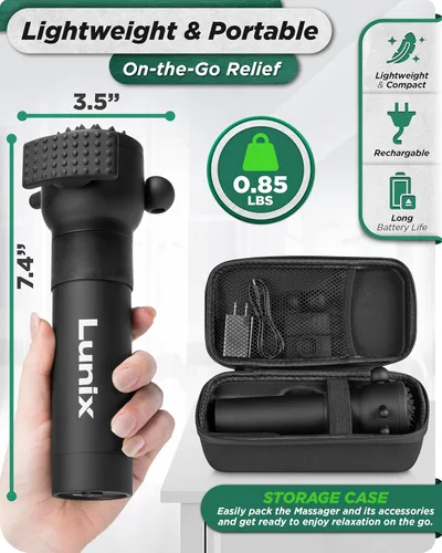 Miniatura 4 de Lunix LX28 FSA - Pistola de masaje de tejido profundo prémium para cuello, espalda y piernas, masajeador de vibración portátil recargable USB-C
