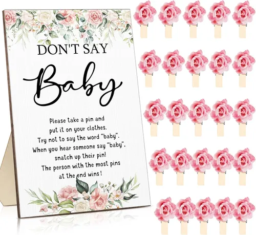 Miniatura 16 de Unittype 51 Piezas No Digas Bebé Juego de Baby Shower Regalos Incluye Letrero de Baby Shower Tema Abeja y 50 Mini Pinzas de Ropa de Abeja para Niños