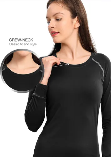 Miniatura 4 de Femofit Conjunto de ropa interior térmica para mujer, parte superior suave, capa base cálida, tallas S-XL, Negro