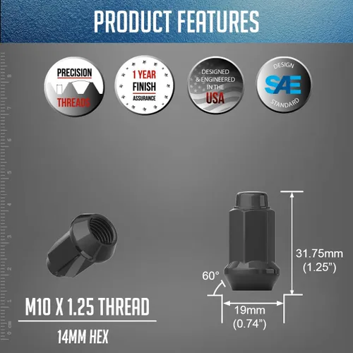 Miniatura 3 de Wheel Accessories Parts 16 tuercas de rosca M10x1.25 Bulge Bellota de 1.26 pulgadas de largo, color negro, hexagonal de 0.551 in para Artic Cat