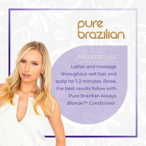 Miniatura 5 de Pure Brazilian Always Blonde Champú con queratina, Acai y aceite de argán, champú morado para cabello teñido sin sulfatos, 13.5 onzas líquidas