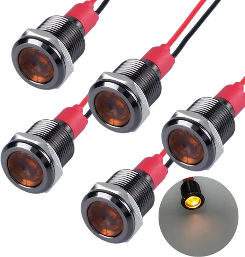 Miniatura 15 de 5 unidades de 0.236 in 12V-24V 20mA luz indicadora LED de metal de ahorro de energía, bisel cromado negro, orificio de montaje de 1/4 pulgadas
