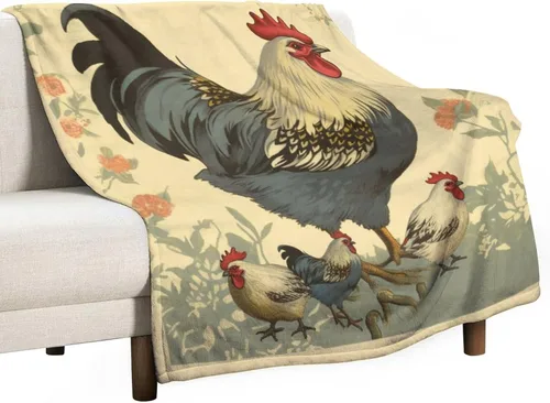 Manta de gallos orgánica de forro polar de pollo de 30 x 40 pulgadas, manta de franela para sofá, cama para adultos, niños, adolescentes, regalo