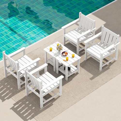 Miniatura 20 de SERWALL - Juego de muebles de patio de 3 piezas estilo bistró, juego de sillas Adirondack para todo clima con mesa auxiliar, juego de muebles de Gris