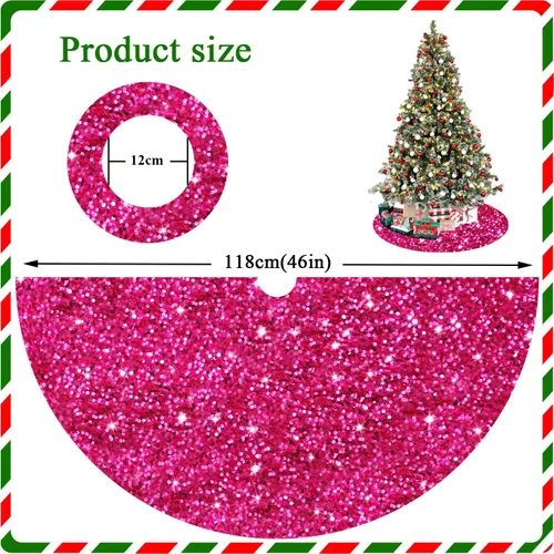 Miniatura 3 de Falda de árbol de Navidad rosa intenso de 46 pulgadas, falda de árbol de Navidad con lentejuelas brillantes, falda de árbol de Navidad fucsia