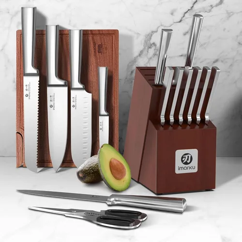 Miniatura 8 de imarku Juego de cuchillos – Juego de cuchillos de cocina de 15 piezas de acero inoxidable japonés con afilador – Cuchillos de cocina aptos