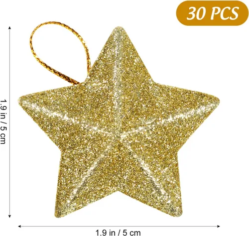 Miniatura 2 de MAGICLULU Adornos de estrella con brillantina dorada, 30 piezas, mini colgantes de estrella para árbol de Navidad, para manualidades DIY, 4.8 x 4.8