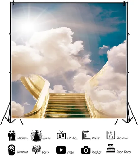 Miniatura 3 de Telón de fondo de escalera al cielo enviado de 4 x 4 pies para sesión de fotos, escaleras del paraíso, nubes sagradas, telón de fondo de fotografía