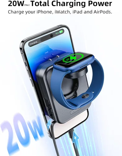 Miniatura 4 de Bloque de cargador para Apple Watch, cargador de pared 2 en 1 con cable de carga retráctil integrado, adaptador de corriente de enchufe plegable