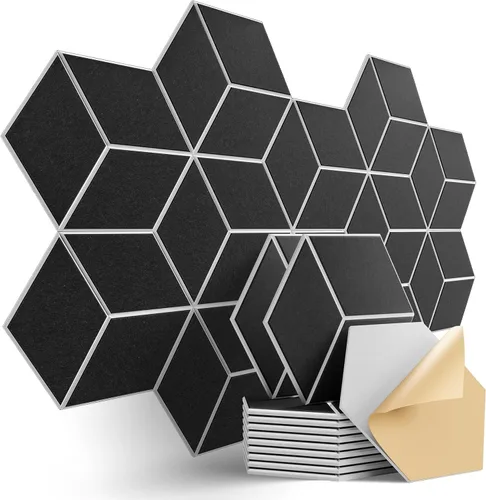 Miniatura 122 de Paquete de 12 paneles acústicos autoadhesivos de 12 x 10 x 0.4 pulgadas, paneles de espuma a prueba de sonido con alta densidad, diseño forrado